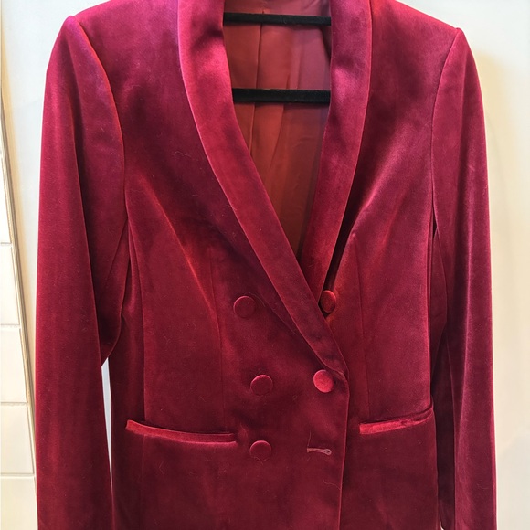 Express Jackets & Blazers - Express Womens Velvet Double-Breasted Blazer Jacket - Burgundy